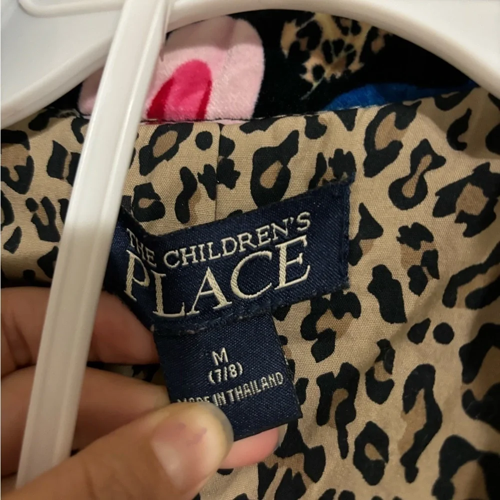 Children’s Place Velour Black Floral Leopard  Buttoned  Coat Jacket size 7-8
